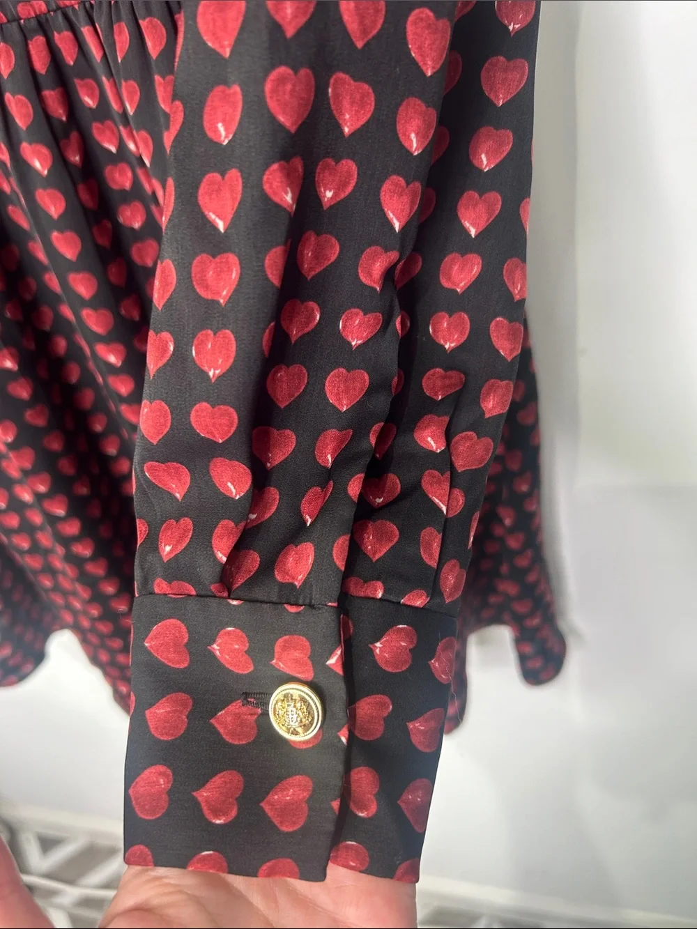 ZARA Woman Red Heart Print Long Sleeve Romper Mini Dress Black Size Small